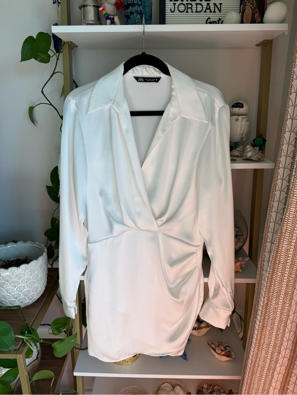 Zara Cream Satin Blazer Dress